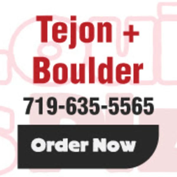 Louie's Pizza contact information with "Tejon + Boulder" and a phone number, plus an "Order Now" button.