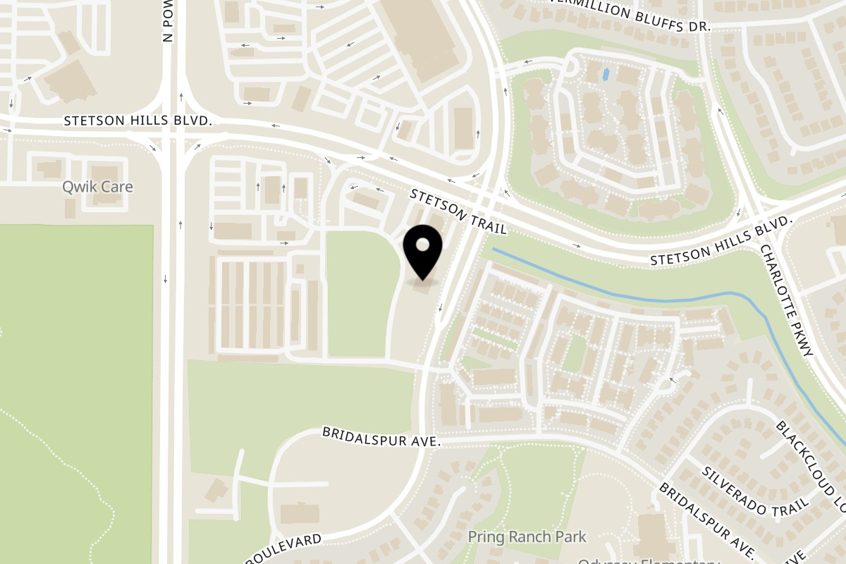 Map showing the location of Louie's Pizza Tutt on 5420 Tutt Blvd in Colorado Springs